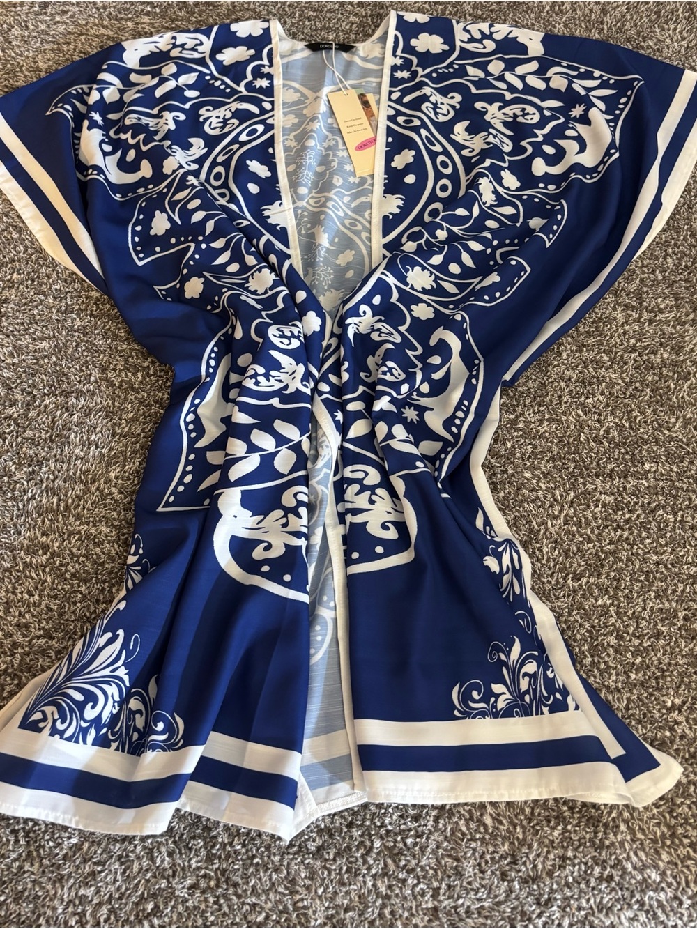 Blue & White Printed Coverup Kimono
